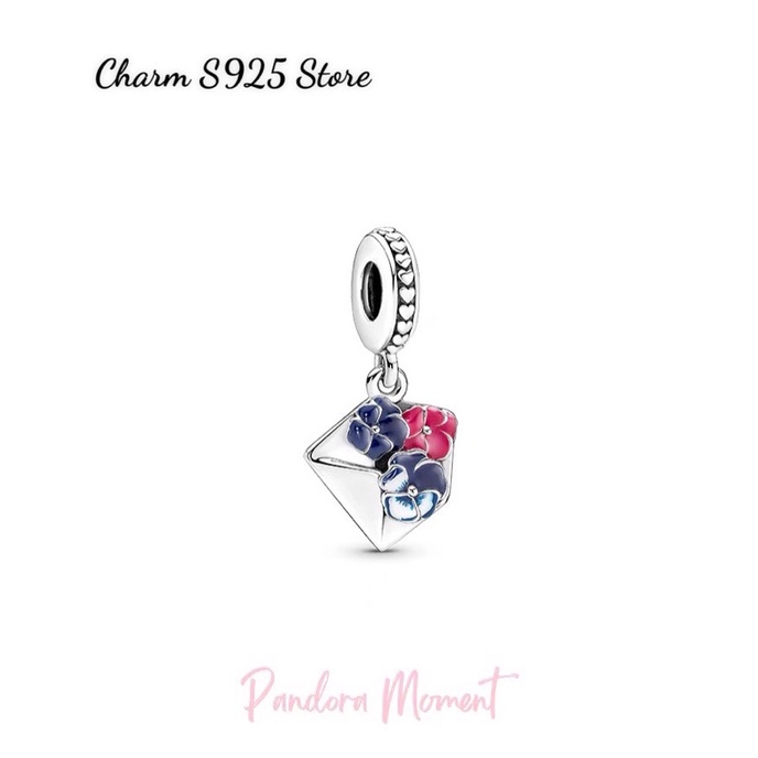 CHARM PAN ALE TREO LÁ THƯ HÌNH HOA PANSY ENVELOPE BẠC S925 CAO CẤP