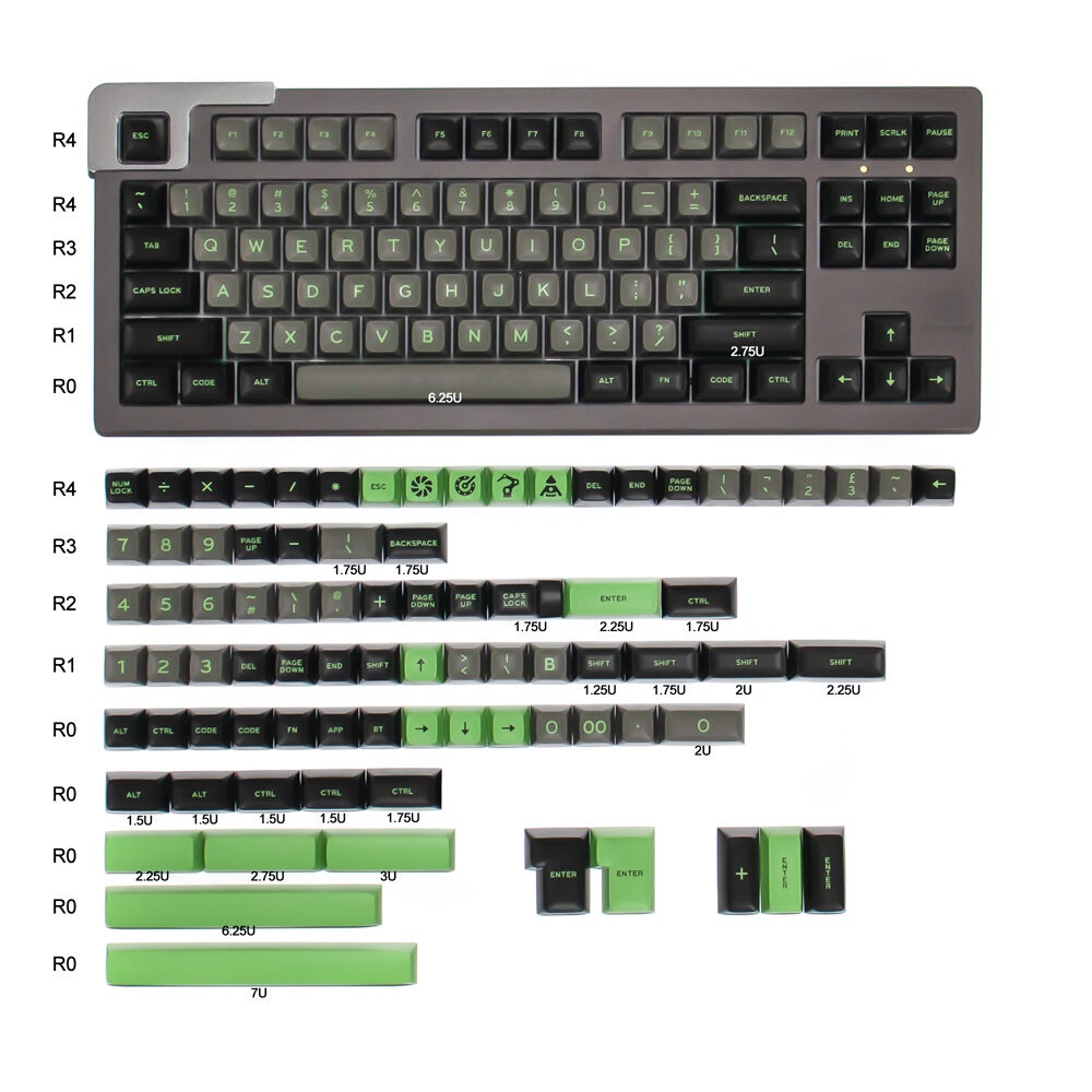 Bộ Keycap SA CSP Black Green 172 Nút Chất Liệu ABS Double Shot Cân được nhiều layout