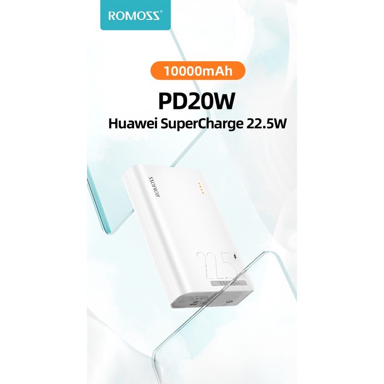 Sạc dự phòng 10000mAh, Pin dự phòng Romoss, sạc nhanh 22.5W, 3 đầu vào và 3 đầu ra, bảo hành 12 tháng