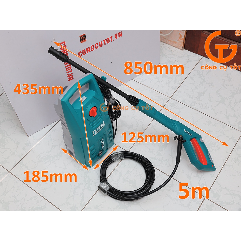 Bộ máy xịt rửa áp lực 1900psi 1400W 220V tốc độ 5.5 lít/phút kèm 5m dây và vòi Total