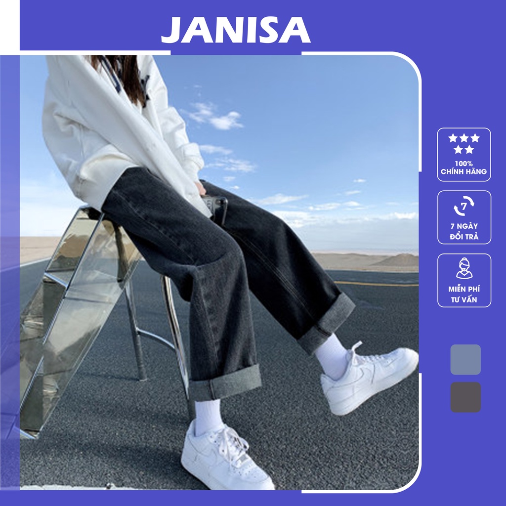 Quần jean nữ ống rộng suông lưng cao đẹp bigsize cao cấp JANISA QJ01