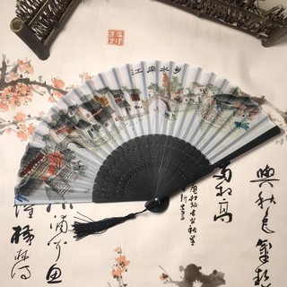 Quạt cổ trang nhà cổ loại 2 quạt xếp cầm tay phong cách Trung Quốc in họa tiết trang trí đẹp