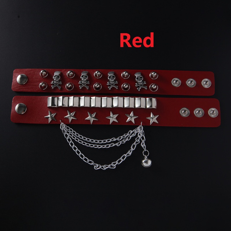 Vòng Tay Da Mặt Đầu Lâu Phong Cách Hip Hop Cho Nam