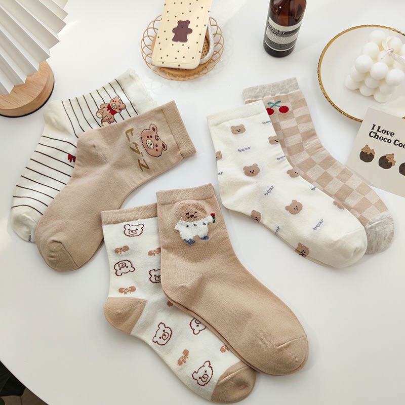 Tất vớ nữ cổ cao họa tiết hoạt hình dễ phối đồ, chất liệu cotton co giãn bốn chiều - Sope Shop
