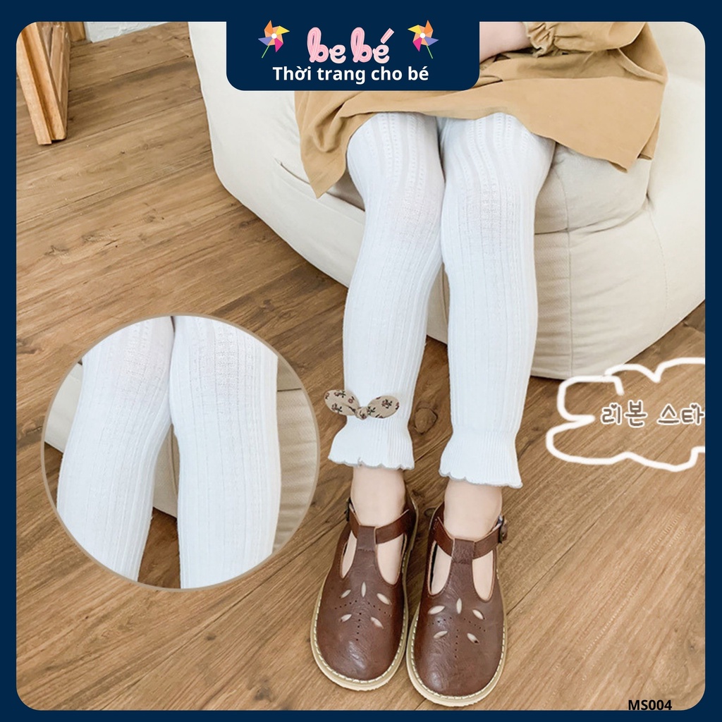 Quần tất len xinh cho bé gái từ 1-10 tuổi gắn nơ xinh xắn gấu kiểu điệu đà, chất len ấm áp mịn màng
