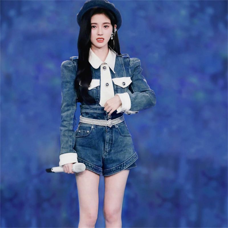 ẢNH THẬT Set Jeans denim Cúc Tịnh Y Sơ Mi Jeans Kèm Quần Short