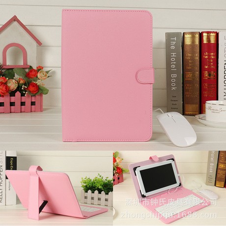 Combo bao da bàn phím kèm chuột + lót chuột cho điện thoại, máy tính bảng từ 10 inch