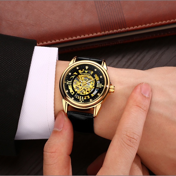 ĐỒNG HỒ CƠ NAM TỰ ĐỘNG AUTOMATIC CHÍNH HÃNG FNGEEN TD4 DÂY DA CAO CẤP THỜI TRANG ĐẸP GIÁ RẺ