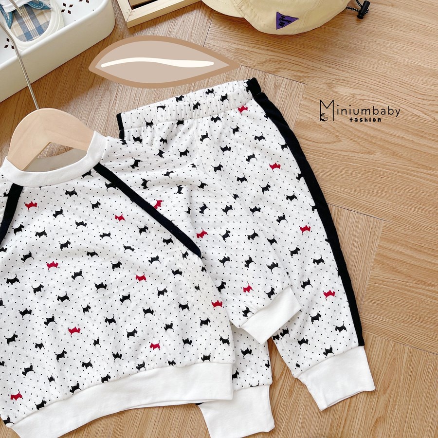 Bộ đồ dài tay quần dài thu đông cừu, chó, mèo cho bé gái chất liệu 100% cotton, miniumbabyfashion SB1295