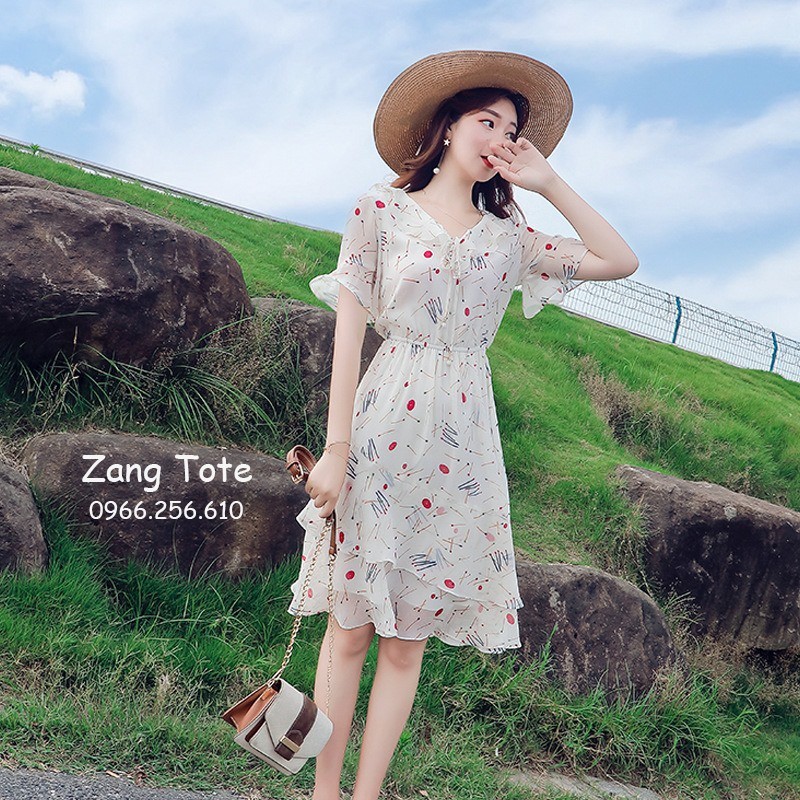 Váy đầm maxi đi biển dạo phố voan Hàn cao cấp Maxi Cherry sang chảnh