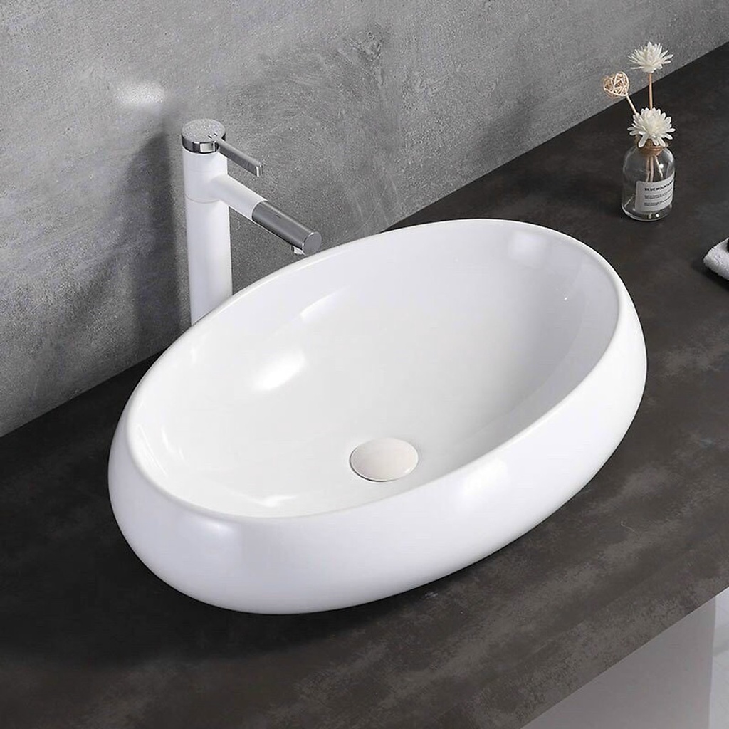 Vòi Lavabo, vòi chậu rửa mặt nóng lạnh điếu mỏ xi sơn tính điện Trắng Bạc chất liệu đồng cao cấp