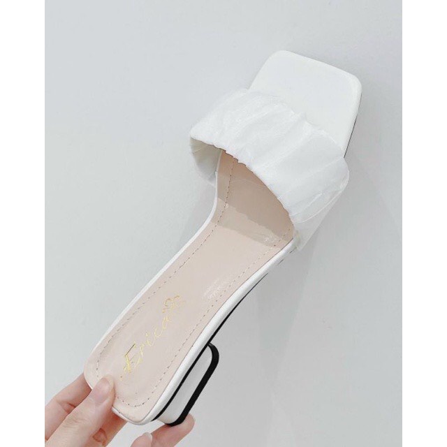 Dép lê nữ quai bèo gót 3p chất lụa mẫu mới lên chân cực xinh mã V59