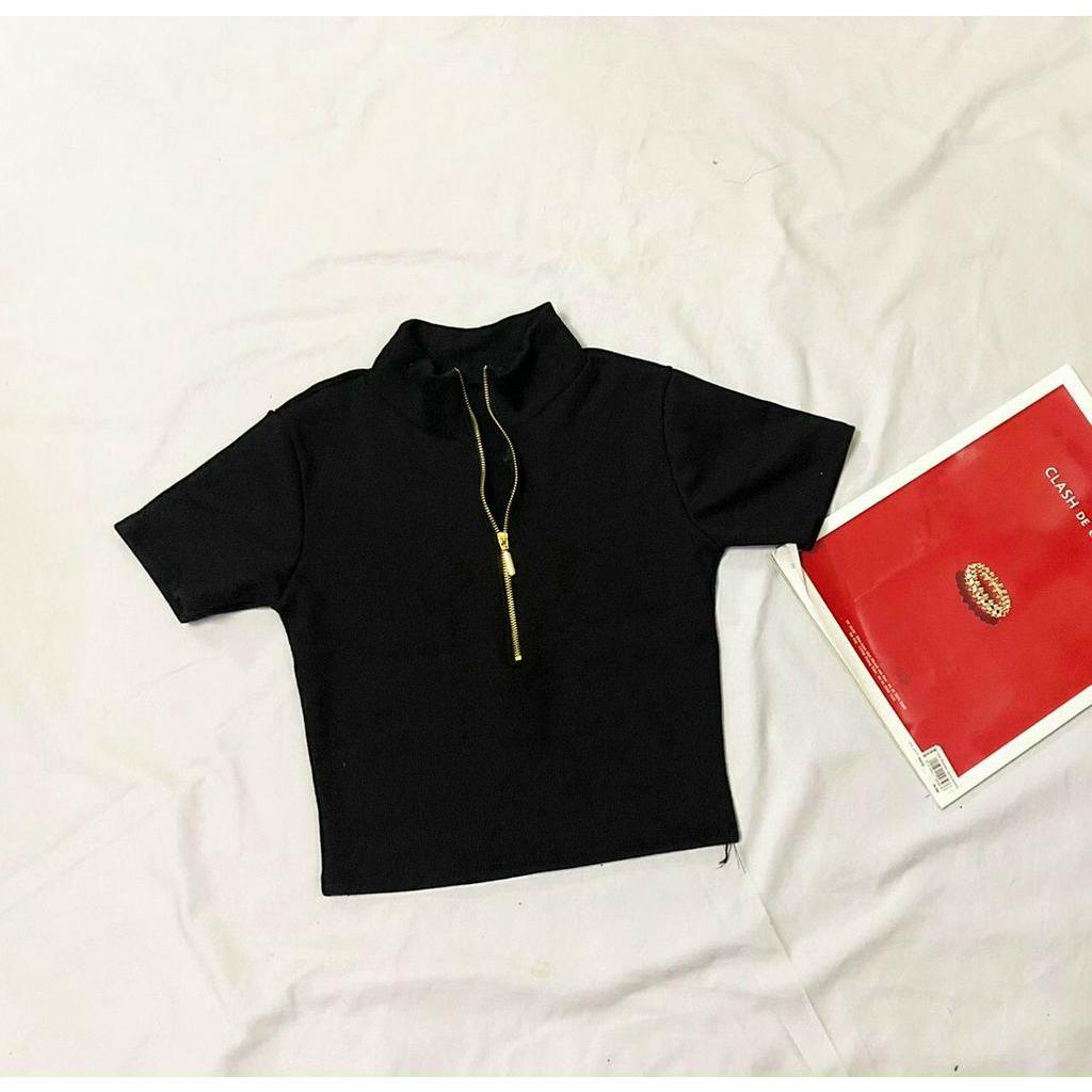 ÁO THUN KIỂU CROPTOP CÓ DÂY KÉO, FORM DƯỚI 45KG