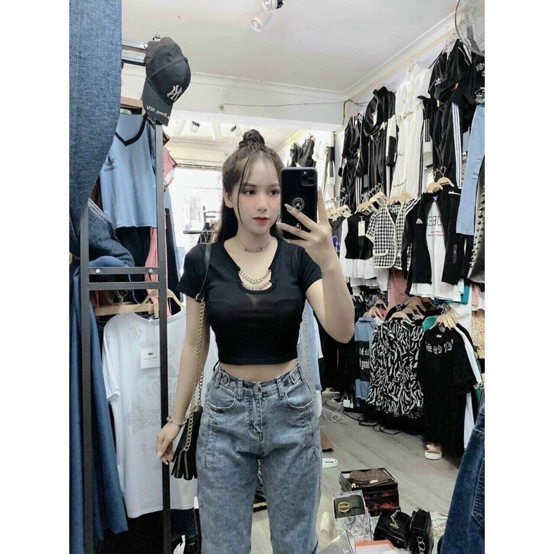 ÁO CROPTOP CỔ CHỮ V [FREESHIP] [CLIP THẬT] [BIC SALE] hàng loại 1, vải dày | BigBuy360 - bigbuy360.vn