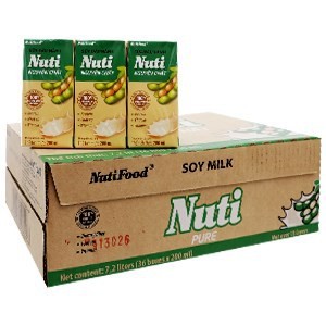Thùng 36 hộp sữa đậu nành Nuti nguyên chất có đường hộp 200ml (6 lốc x 6 hộp)
