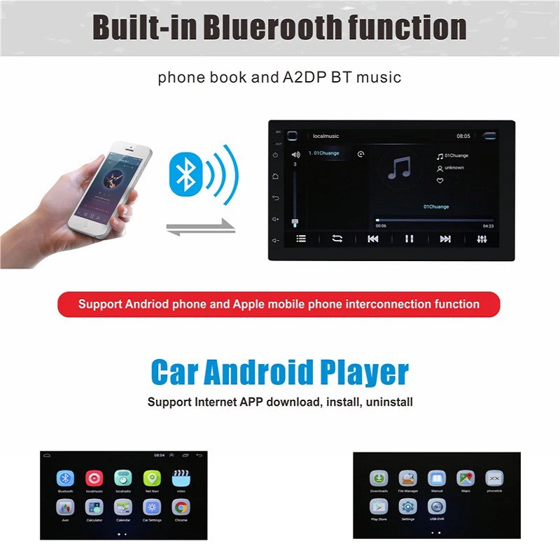 Màn Hình Cảm Ứng LCD 7 inch Hỗ Trợ Nghe Nhạc MP5 Bluetooth Wifi GPS Android 8.1 (Hỗ trợ Tiếng Việt)