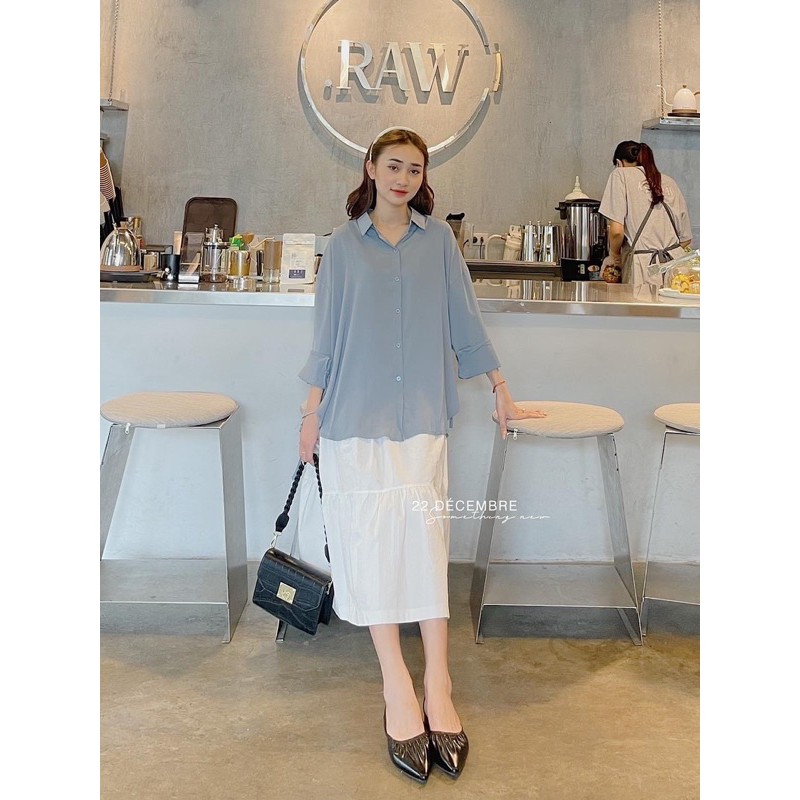 Áo Sơ Mi Voan trơn oversize buộc dây nơ 2 bên( Hàng Quảng Châu) Lustore | BigBuy360 - bigbuy360.vn