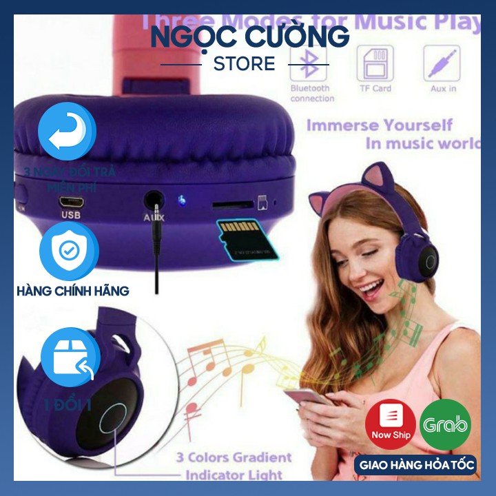 [Mã ELFLASH5 giảm 20K đơn 50K] Tai Nghe Mèo Bluetooth, Headphone Tai Mèo Dễ Thương Có Mic,Âm Bass Mạnh Mẽ Siêu Ấm