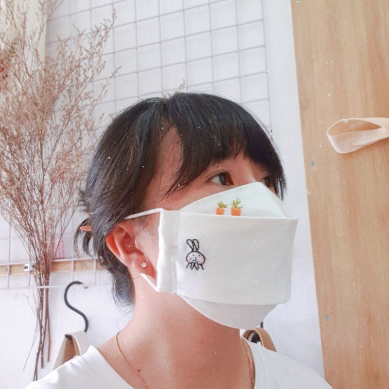 Khẩu Trang 3D vải Linen thêu Thỏ & Carot