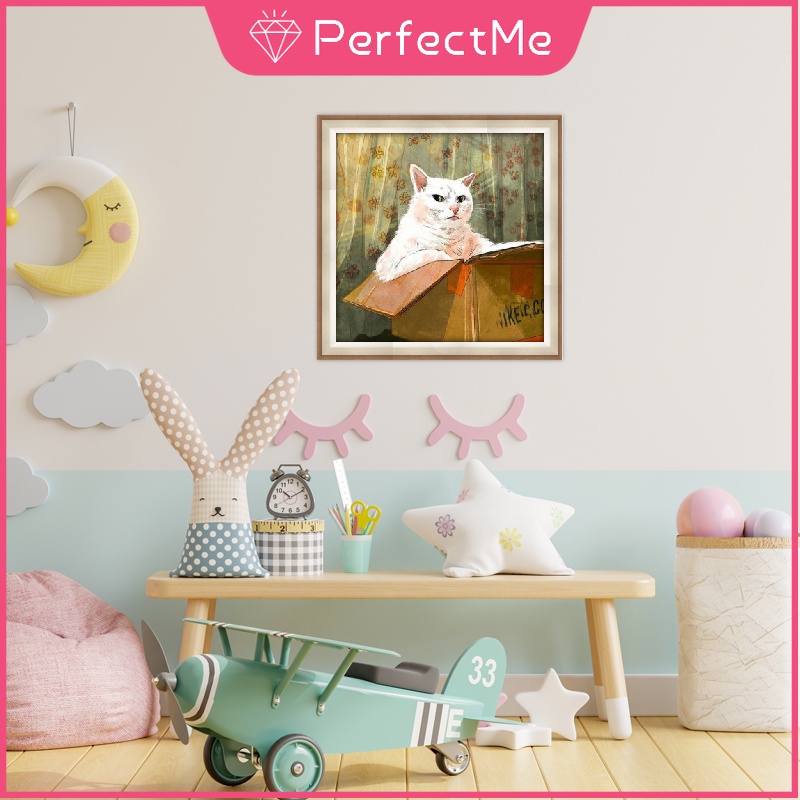 Dụng cụ làm tranh vải đính đá 5D họa tiết chủ đề chú mèo tuỳ chọn thiết kế tự làm tiện dụng 30x30cm