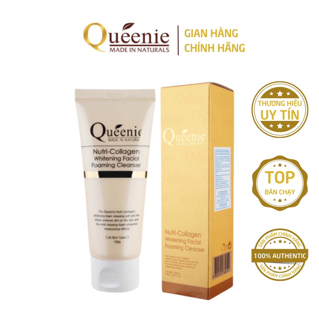 Sữa rửa mặt trắng da Queenie bổ sung Collagen nuôi dưỡng da căng mịn trắng hồng rạng rỡ Hàn Quốc chính hãng 100ml