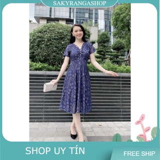 Đầm xòe ren thun cổ v ngực nhún ly đính hạt
