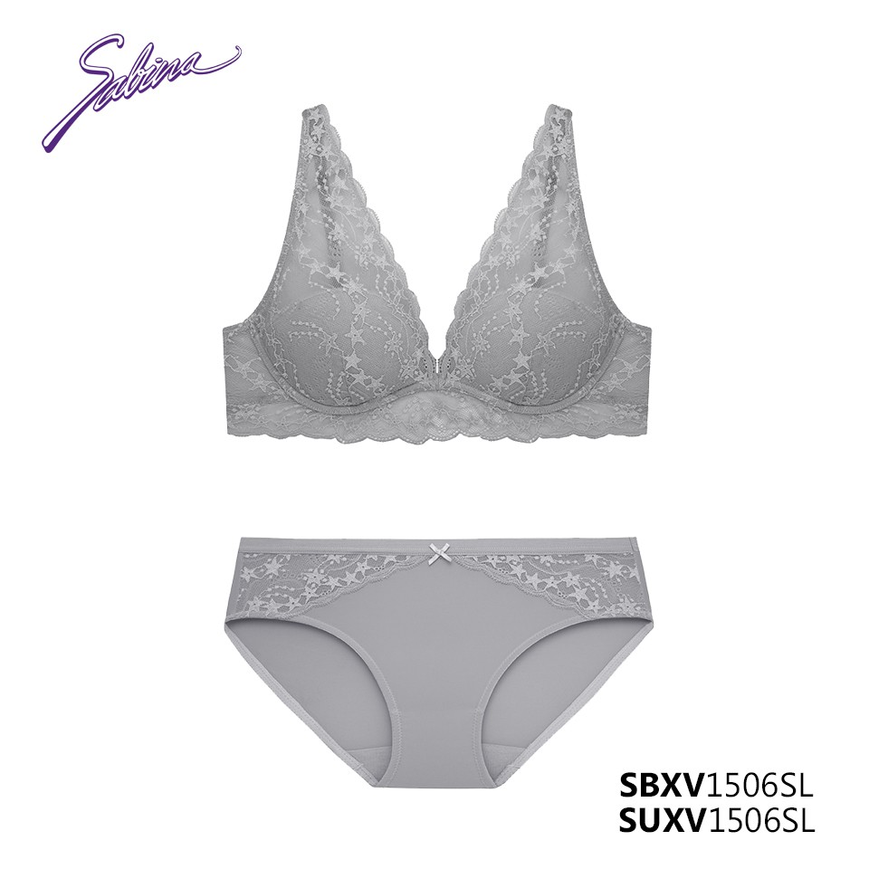 Combo Áo Lót Ren Quyến Rũ Độc Đáo Và Quần Đồng Bộ Màu Xám Mad Moiselle By Sabina SBXV1506SL+SUXV1506SL