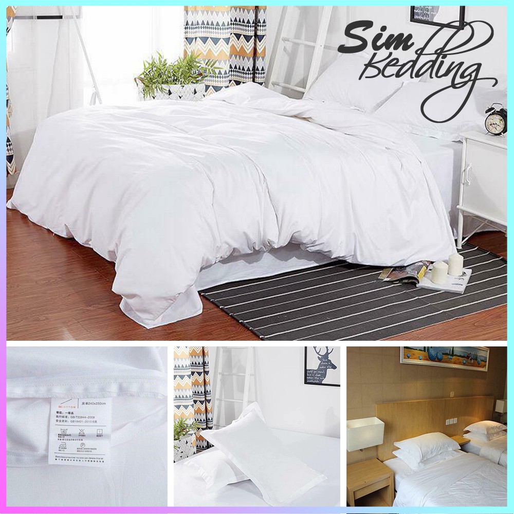 Bộ chăn ga khách sạn 💎SALE💎 trắng tinh khôi cotton nhập khẩu cao cấp gồm ga giường bo chun 2 cỏ gối và 1 vỏ chăn | BigBuy360 - bigbuy360.vn