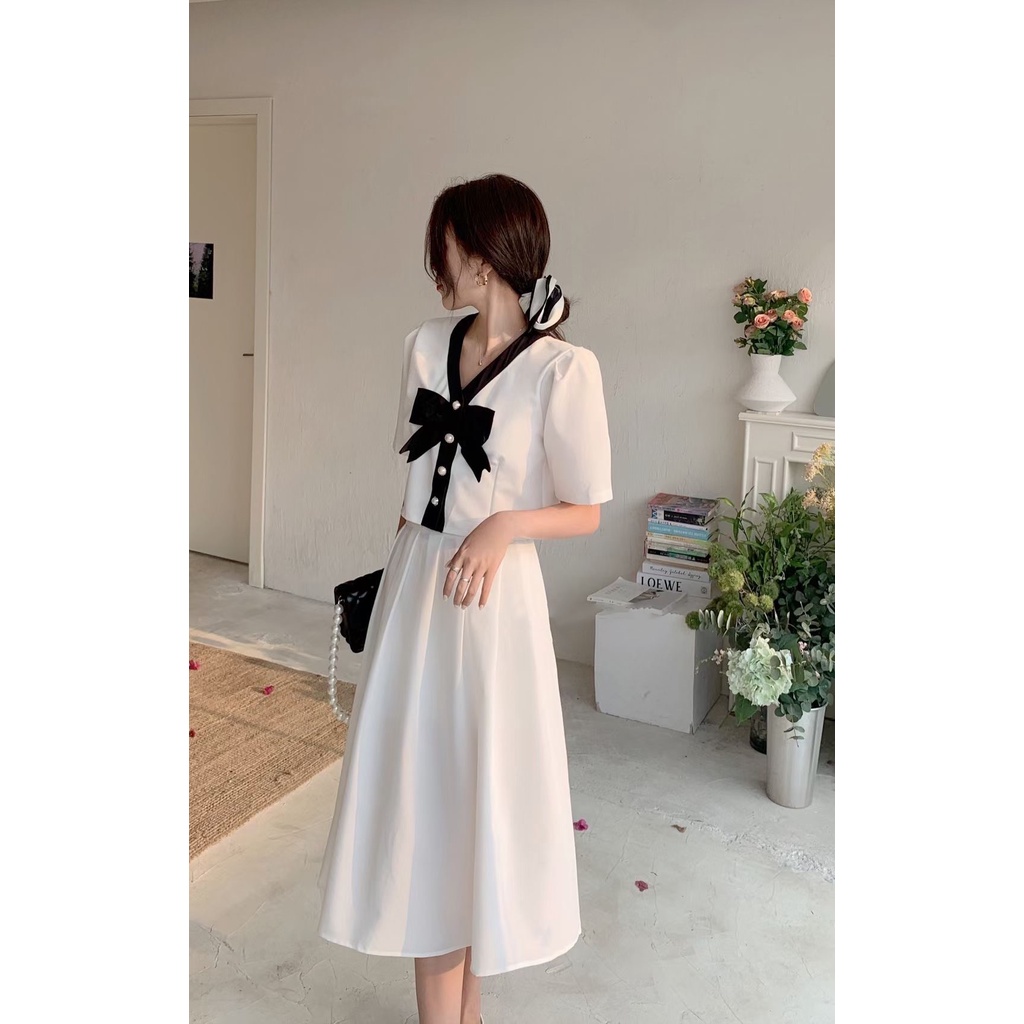  Set váy tiểu thư Uzzlang áo croptop nơ kèm chân váy - Hàng chuẩn QCCC | BigBuy360 - bigbuy360.vn