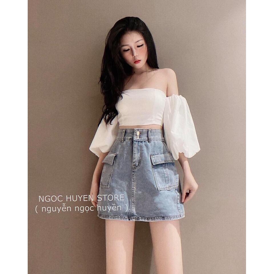 CHÂN VÁY BÒ CHÂN VÁY JEAN NỮ HAIQUANG CHẤT ĐẸP CÁ TÍNH TÚI TRƯỚC HAI MÀU XANH-XÁM | BigBuy360 - bigbuy360.vn