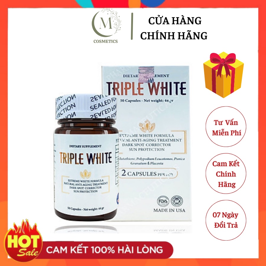VIÊN UỐNG TRIPLE WHITE - VIÊN UỐNG GLUTATHION 1200MG SÁNG DA, MỜ NÁM, GIẢM THÂM HỘP 50 VIÊN