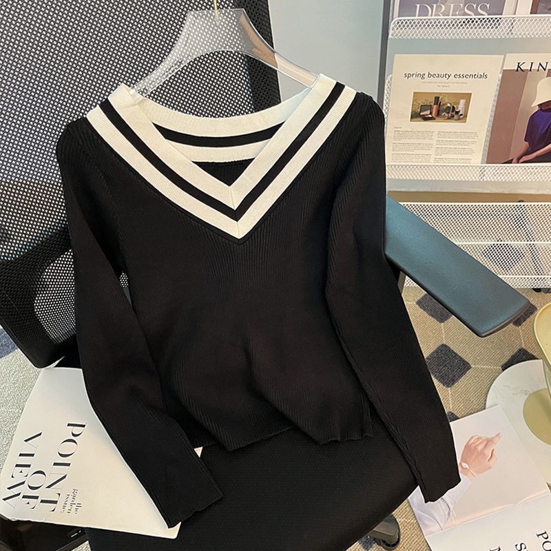 Áo Len Nữ Dài Tay Cổ Chữ v Thời Trang Hàn Mới