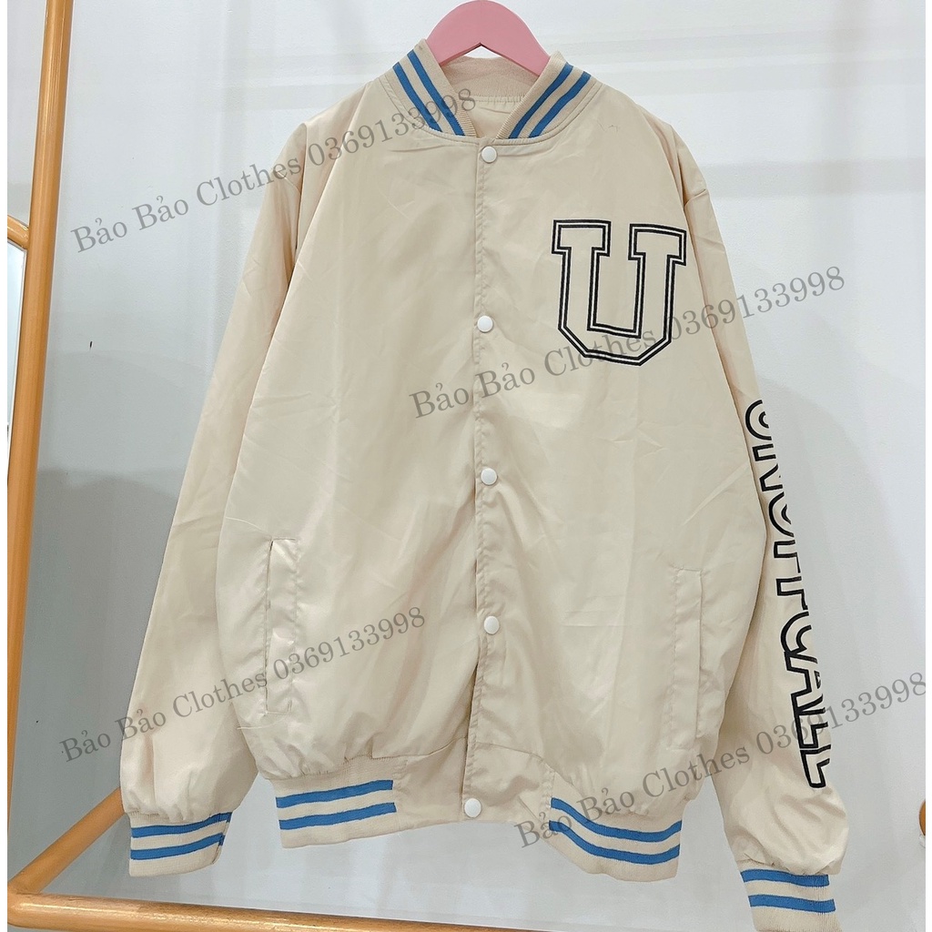 Áo Khoác Bomber Takkep Bàn Cờ Tay Bồng Chữ U Nam Nữ Unisex Dáng Rộng Dày Mịn