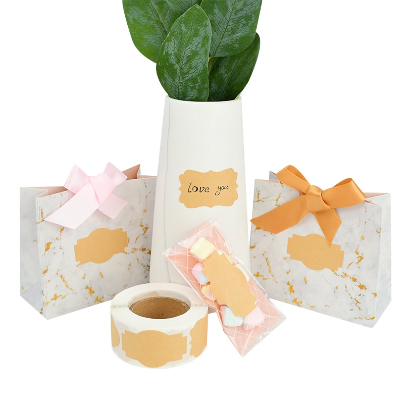 Cuộn 300 nhãn dán giấy kraft trống tự dính trang trí lọ thủy tinh/ chai nước