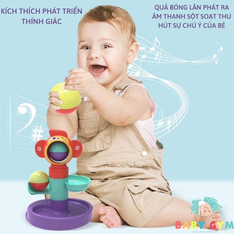 Tháp bóng lăn cầu trượt thả bóng xoay tròn hình chú khỉ dễ thương, nhiều màu sắc, an toàn - BABYGYM