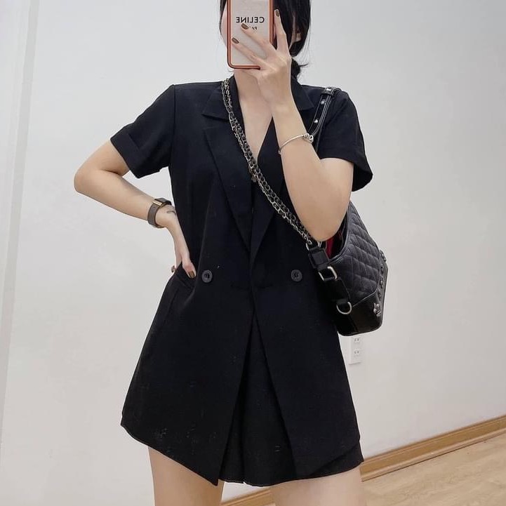 Bộ Áo Vest Blazer Cộc Tay Và Quần Short - BaoBao.Clothing [FREESHIP] - Set áo vest nữ & quần short 3 màu trơn basic