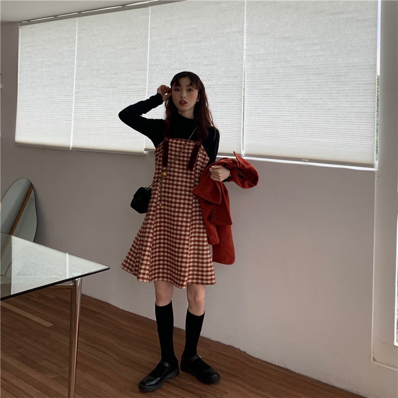 Đầm Len Không Tay Họa Tiết Sọc Caro Thời Trang Sành Điệu Cho Nữ