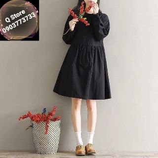 Đầm babydoll đen cổ nơ nút sau