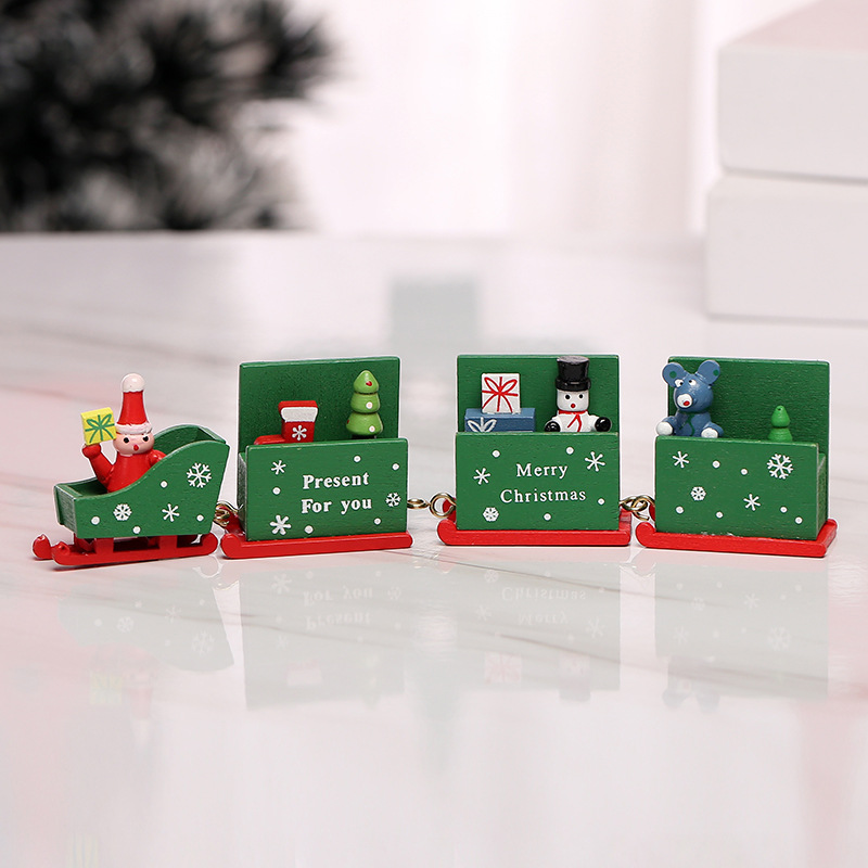Mô Hình Đoàn Tàu Xe Lửa Bằng Gỗ 4 Cái Cho Trang Trí Giáng Sinh