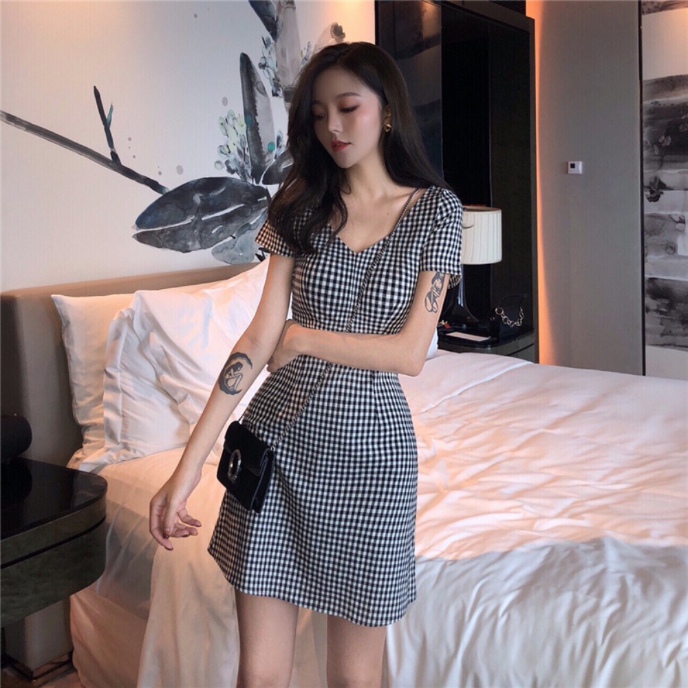 Đầm nữ , đầm kẻ caro nữ siêu xinh , váy dáng ôm phiên bản mới của Hàn Quốc ATILA.SHOP