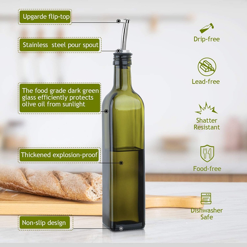 Bình Thủy Tinh Đựng Dầu Ô Liu / Giấm 500Ml Có Vòi Rót Và Phễu Rót Tiện Dụng