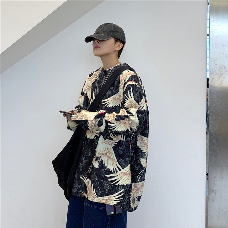 [high] crane sweater male Korean version trend personality ins Hong Kong wind autumn and winter 2020 new sweater loose lazy style