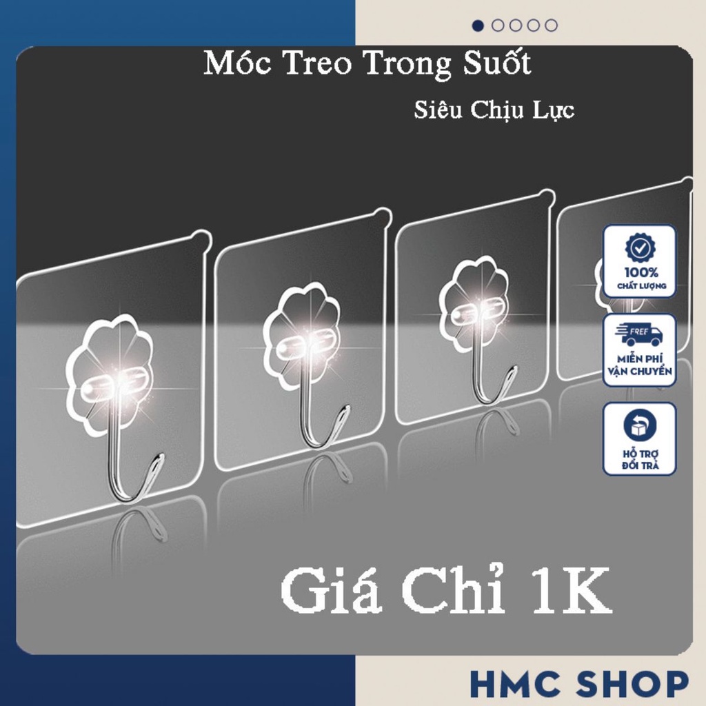 Móc dán tường siêu dính trong suốt chịu lực tốt, móc treo đồ tiện dụng 6x6 cm - HMC