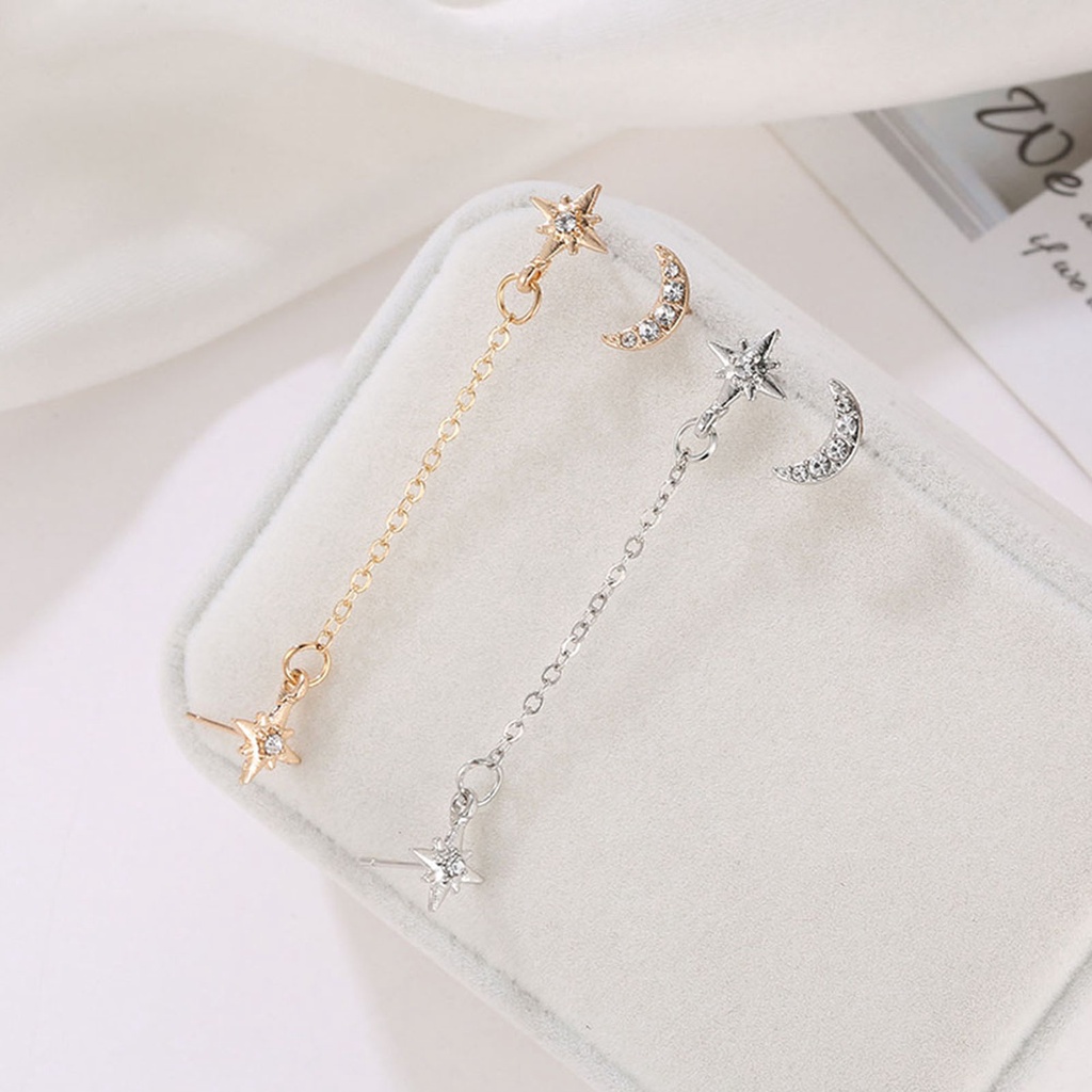 Set 2 Khuyên Tai 3 Lỗ Hình Mặt trăng Ngôi Sao Thời Trang Cá Tính Cho Nữ