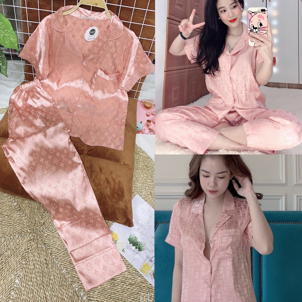 SQ018 Set đồ bộ lụa gấm satin pijama cộc tay quần dài mặc nhà sang chảnh Bộ ngủ nữ các màu pyjama hot hit