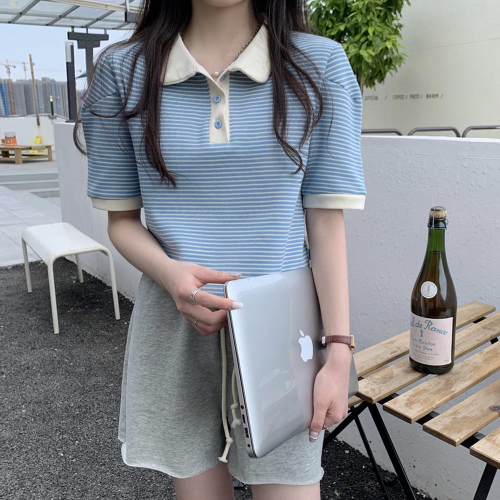 Áo Thun Cotton Nguyên Chất Kẻ Sọc Thoáng Khí Thời Trang Mùa Hè 50771