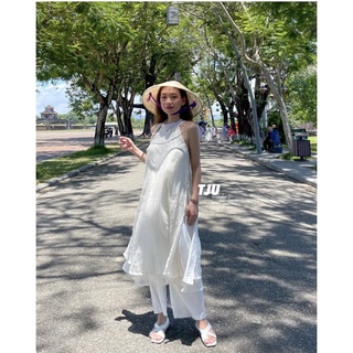 Set áo dài cổ yếm thắt nơ cổ + quần suông
