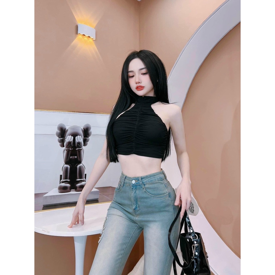 Áo Cổ Yếm May Nhún,Áo Kiểu Croptop Siêu Cá Tính,LY STORE