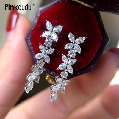 PINKDUDU Bông Tai Dáng Dài PD850 Bằng Hợp Kim Đính Đá Zircon Màu Hồng Thời Trang Cho Nữ