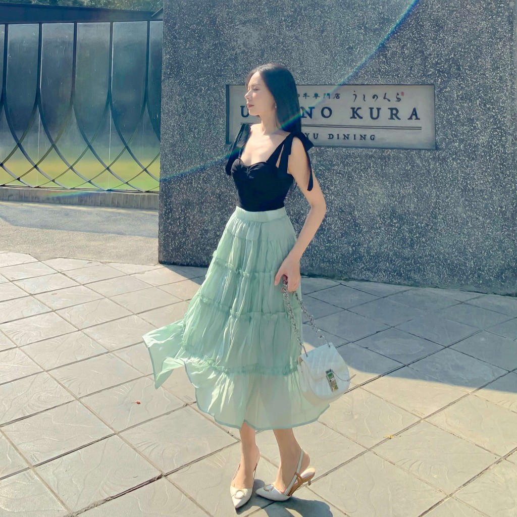 Áo croptop hai dây cúp ngực buộc nơ bản to chất thun co giãn màu trắng/ đen cao cấp thiết kế T-Ju (áo nơ nhỏ xinh) | BigBuy360 - bigbuy360.vn